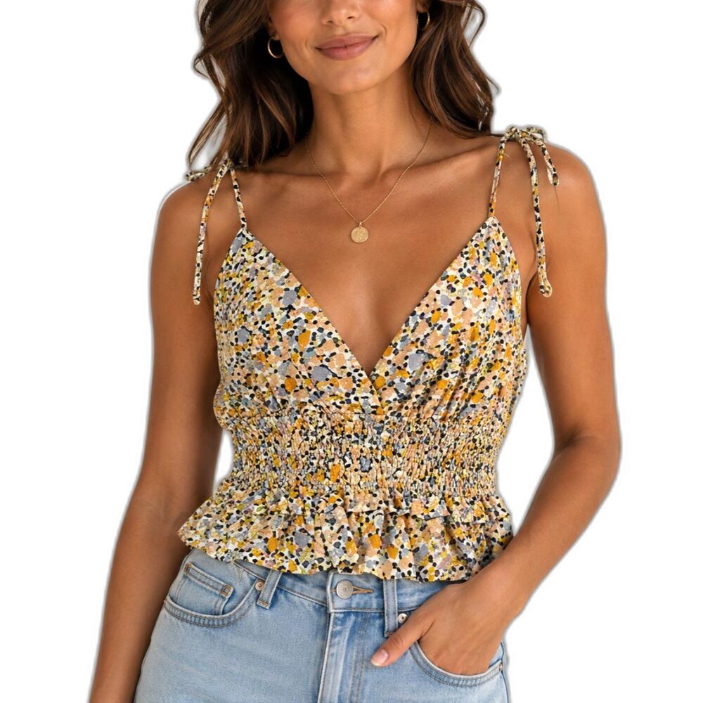 Sim & Sam V-Neck Babydoll Floral Cropped Tank Top, Women's Size L, NWT